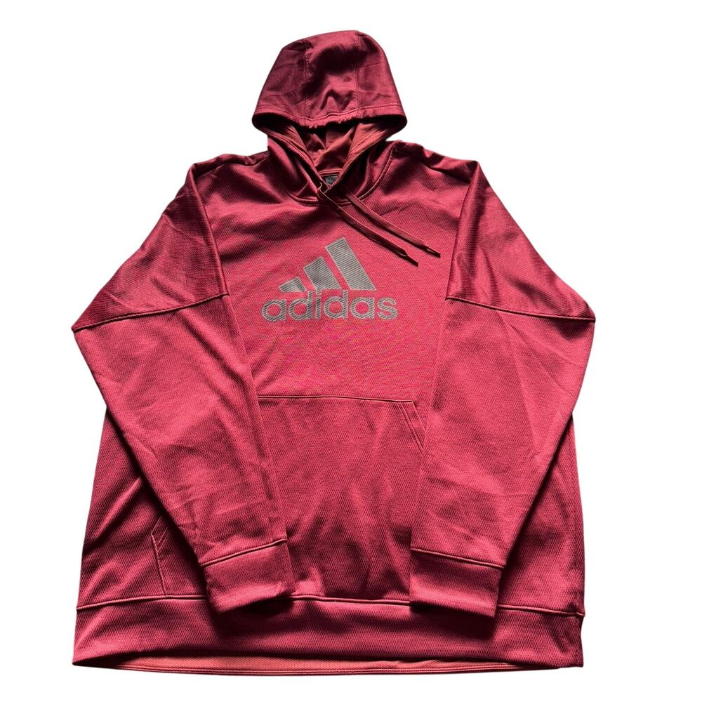 ADIDAS CLIMAWARM HOODIE MENS 3XL RED PULLOVER SWEATSHIRT BIG LOGO ATHLETIC